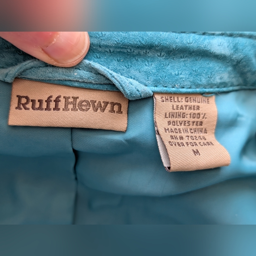 Ruff Hewn Suede Turquoise Utility Jacket with Patterned Belt Women's Size M - Picture 11 of 13